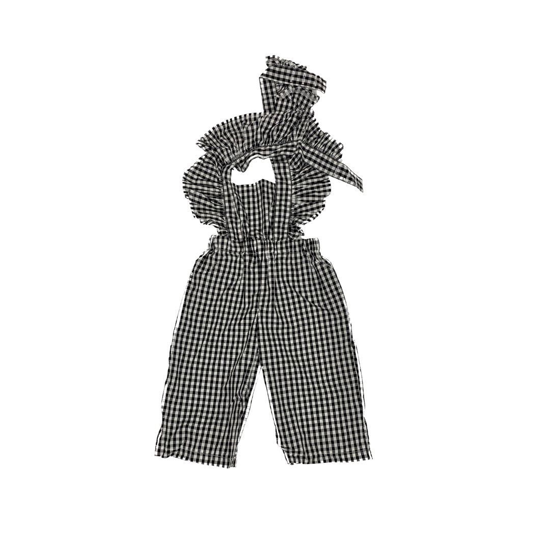 Ruffle Back Jumpsuit - Black and White Gingham