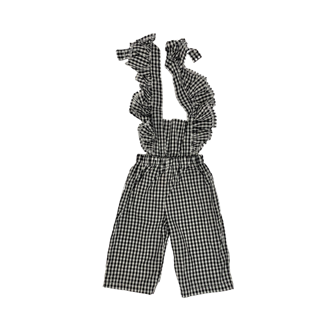 Ruffle Back Jumpsuit - Black and White Gingham